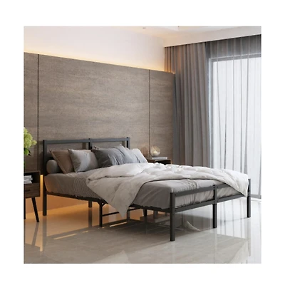 Lucky One Full Size Foldable Platform Bed Frame with Headboard, Heavy Duty Metal Slats, Noise-Free, No Box Spring Needed