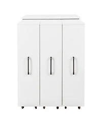 Flynama 3-Tier Freestanding Pull-Out Door Mobile Bookcase Multi-Grid Storage Cabinet with Universal Wheels