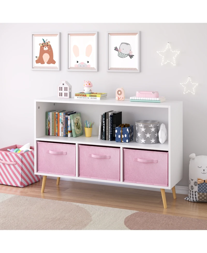Flynama Kids Bookcase with Fabric Drawers and Toy Storage Organizer