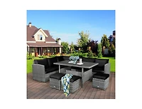 Mondawe 7 Pieces Patio Rattan Dining Furniture Sectional Sofa Set with Wicker Ottoman