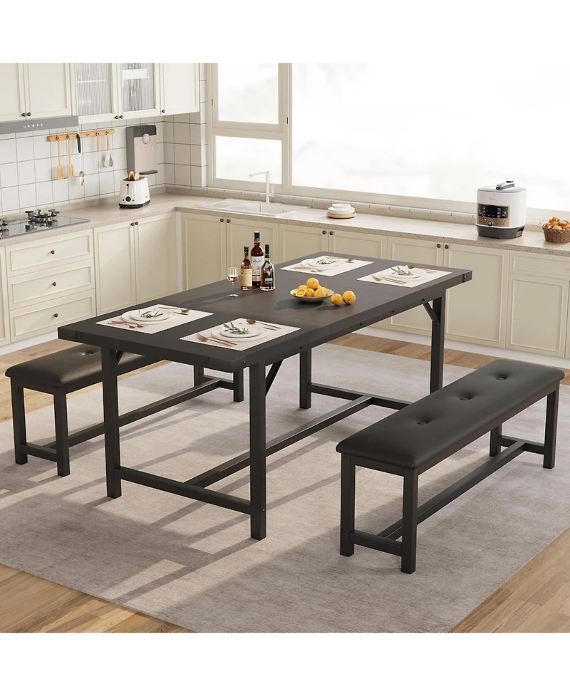 homfan Extendable Dining Table Set with 2 Benches for Small Spaces