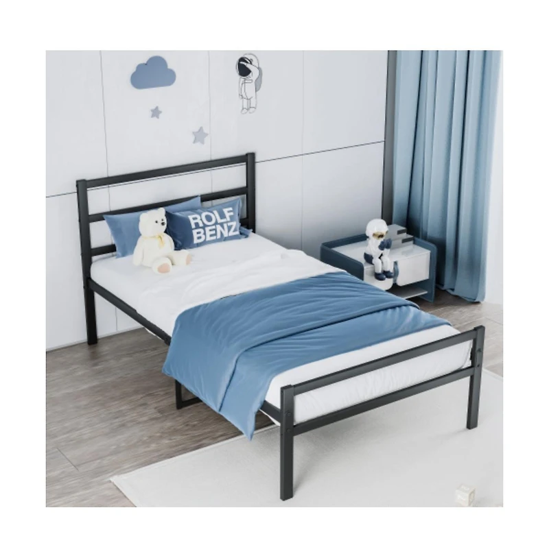 Lucky One Full Size Foldable Platform Bed Frame with Headboard, Heavy Duty Metal Slats, Noise-Free