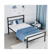 Lucky One Full Size Foldable Platform Bed Frame with Headboard, Heavy Duty Metal Slats, Noise-Free