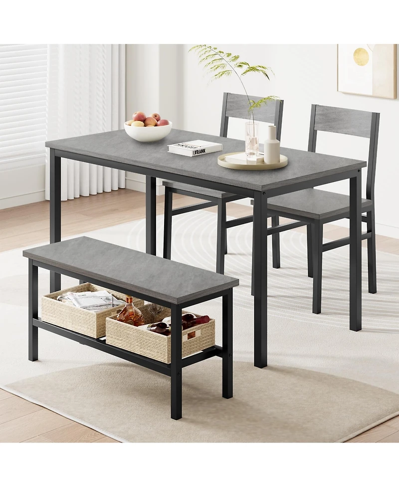 homfan Modern Space Saving Dining Table Set for 4 Kitchen Table with Chairs and Bench Compact Metal Frame, Storage Rack Ideal for Apartment
