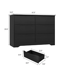 homfan Spacious Storage Solution Wooden Dresser, 6 Deep Drawers Tall Cabinet for Bedroom, Living Room, Hallway, Kids Room, Wide Top Organizer