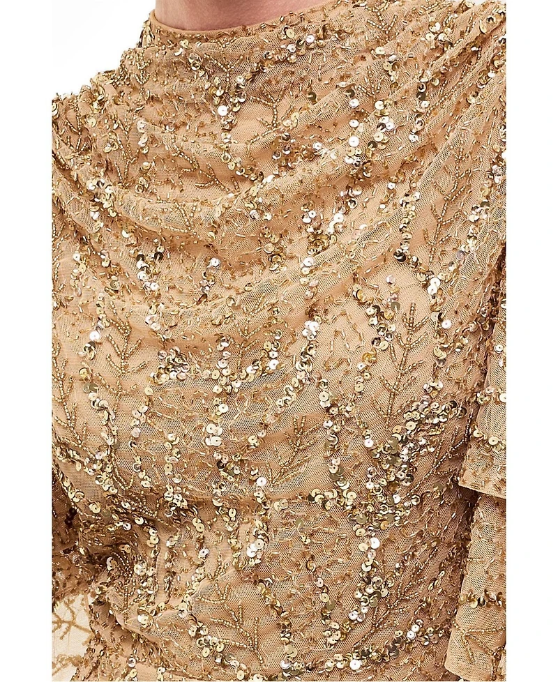 Beauut Women's Embellished Sequins Double Sleeves Dress