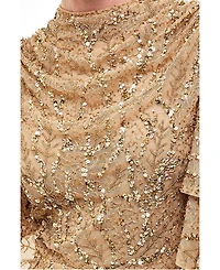 Beauut Women's Embellished Sequins Double Sleeves Dress