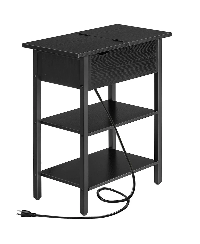 Slickblue Modern Side Table with Flip-Up Top and Built-In Charging Station