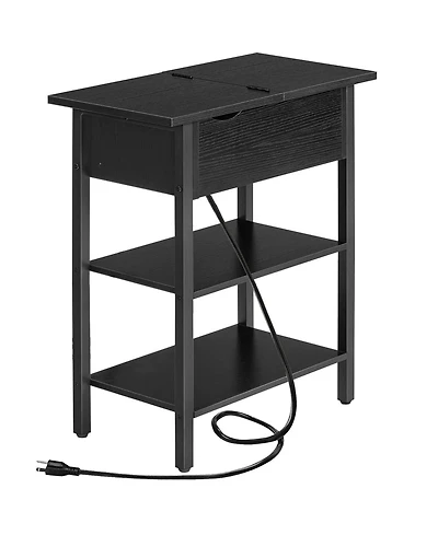 Slickblue Modern Side Table with Flip-Up Top and Built-In Charging Station