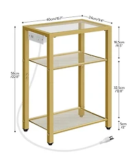 Slickblue End Table with Charging Station, 3-Tier Glass Shelves and Usb Ports