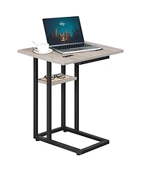 Slickblue Folding C-Shape Sofa End Table with Storage Pocket for Small Spaces