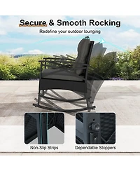 Sugift 3-Piece Pe Rattan Outdoor Rocking Chair Set with 2-Tier Side Table