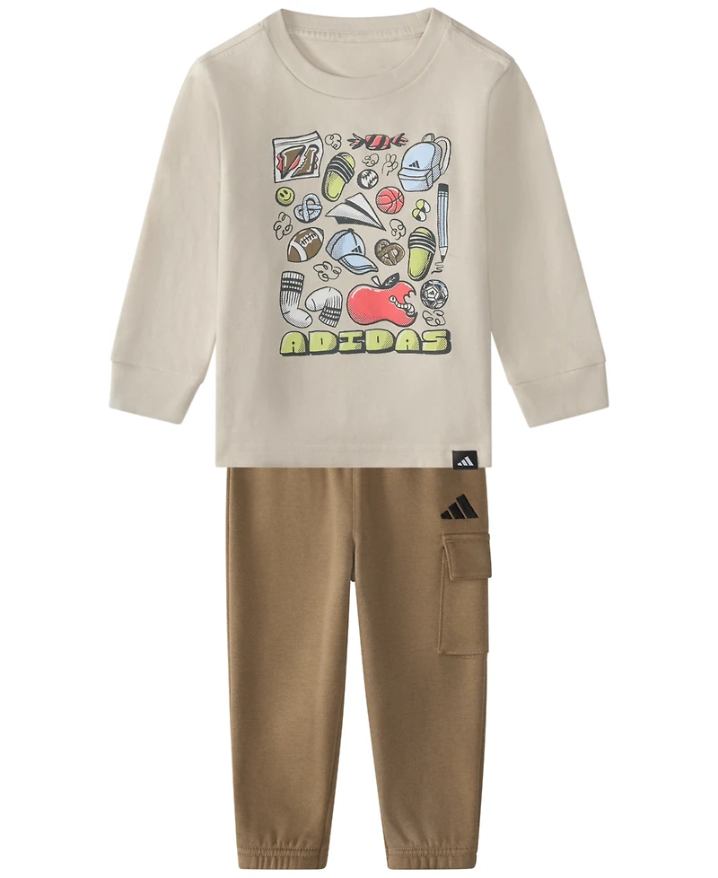 adidas Baby Boys' Long-Sleeve T-Shirt and Joggers, 2-Piece Set