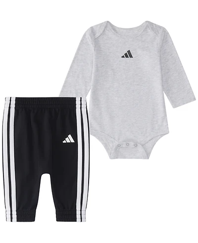 adidas Baby Boys' Long-Sleeve Bodysuit and Pants, 2-Piece Set