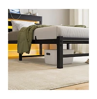 Lucky One Twin Size Heavy Duty Platform Bed Frame with Usb Charging Station, Led Lights, Steel Slats, No Box Spring Needed