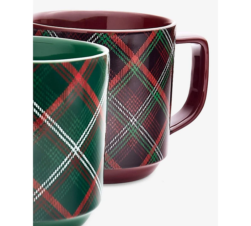 Macy's The Cellar Ceramic Plaid Mugs, Set of 2, Macy's Exclusive