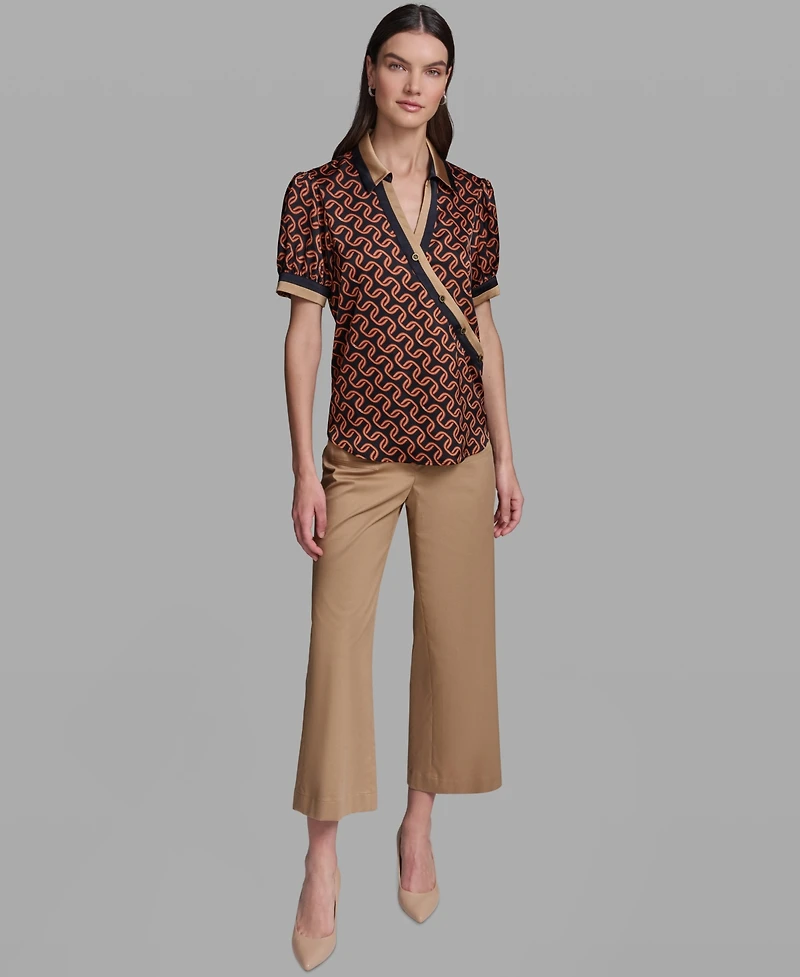 Karl Lagerfeld Paris Women's Geometric Print Satin Button-Front Blouse