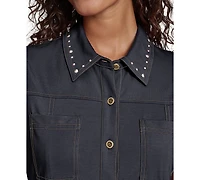 Karl Lagerfeld Paris Women's Belted Collared Jersey Shirt Dress