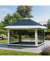 homfan 12 x Feet Cantilevered Folding Shelter With Roll-Up Eaves And Mesh Sidewalls, Pop-Up Patio Canopy For Backyard