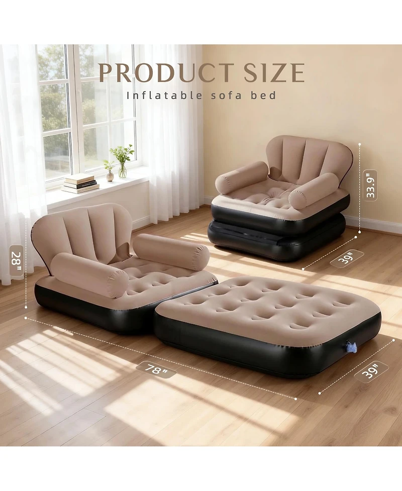 Gouun Convertible Inflatable Sofa Bed Flocked Pvc Pull Out Couch