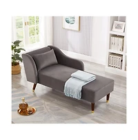 Rainsken Chaise Lounge Chair, Velvet Upholstery with Pillow Modern Indoor Chair