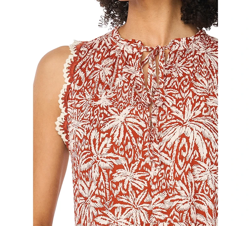 Vince Camuto Women's Printed Sleeveless-Crocheted-Trim Maxi Dress