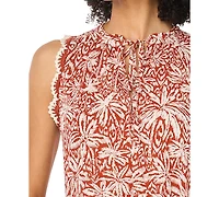 Vince Camuto Women's Printed Sleeveless-Crocheted-Trim Maxi Dress