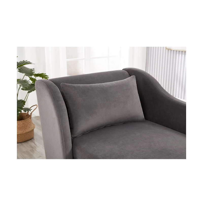 Rainsken Chaise Lounge Chair, Velvet Upholstery with Pillow Modern Indoor Chair