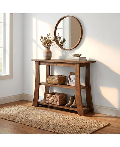 Tribesigns Solid Wood Console Table with Storage Shelves, 3-Tier Small Wood Entryway Sofa Table for Living Room Hallway