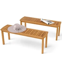 Gymax 2 Pcs Acacia Wood Outdoor Bench 48'' Long Patio Dining Bench w/ Slatted Seat for Garden