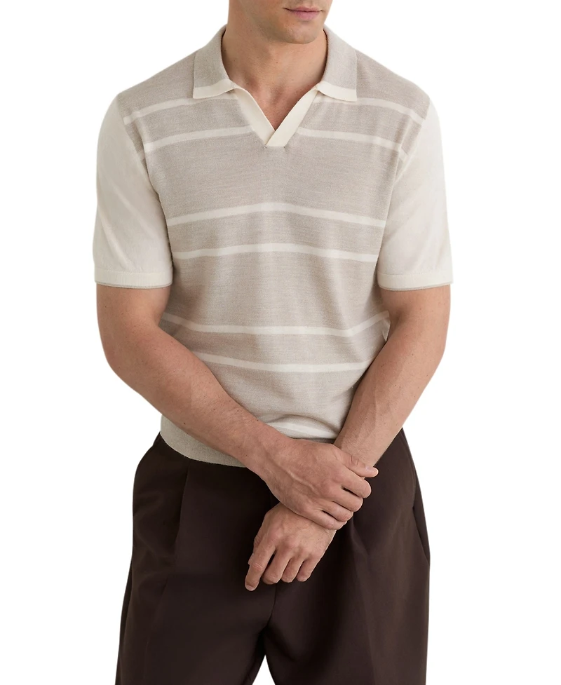Reiss Men's Miles Open Collar Striped Merino Wool Polo Shirt