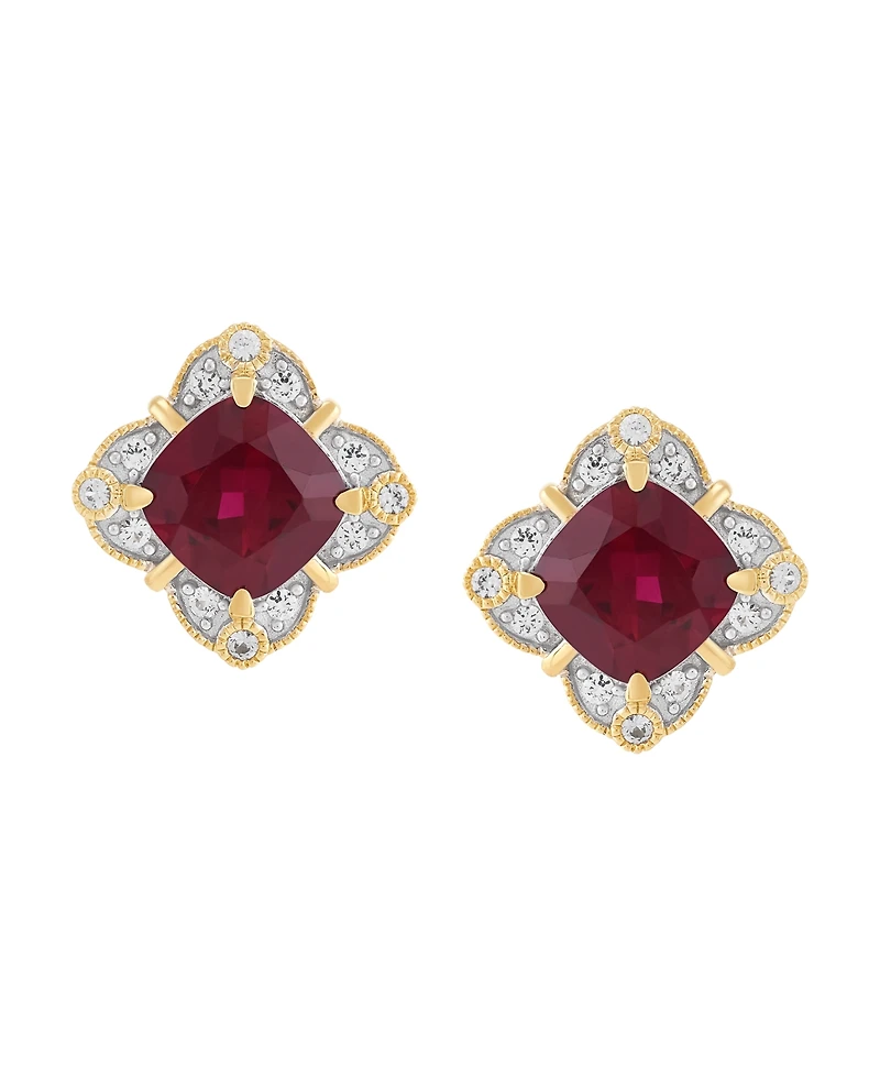 Macy's Lab-Grown Sapphire (3-3/4 ct. t.w.) & White (1/4 Stud Earrings Sterling Silver (Also Ruby)