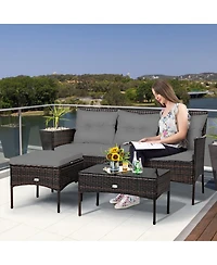 Costway 3PCS Patio Rattan Furniture Set 3-Seat Sofa Cushioned Table Garden
