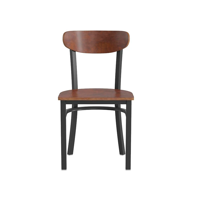 Emma+Oliver Yara Industrial Dining Chair with Rolled Steel Frame and Solid Wood Seat - 500 lbs. Static Weight Capacity