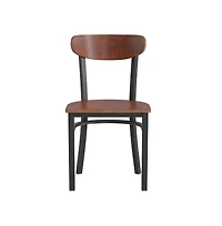 Emma+Oliver Yara Industrial Dining Chair with Rolled Steel Frame and Solid Wood Seat - 500 lbs. Static Weight Capacity