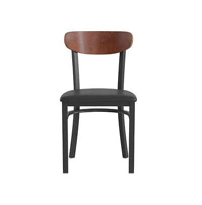 Emma+Oliver Yara Industrial Dining Chair with Rolled Steel Frame and Solid Wood Seat - 500 lbs. Static Weight Capacity