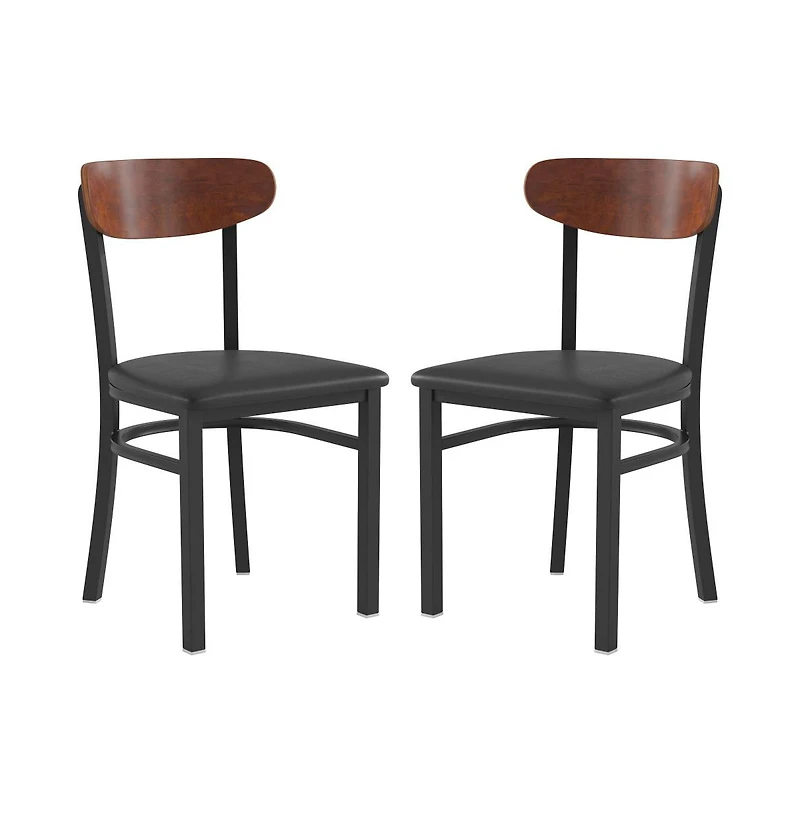 Emma+Oliver Yara Industrial Dining Chair with Rolled Steel Frame and Solid Wood Seat - 500 lbs. Static Weight Capacity