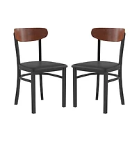 Emma+Oliver Yara Industrial Dining Chair with Rolled Steel Frame and Solid Wood Seat - 500 lbs. Static Weight Capacity