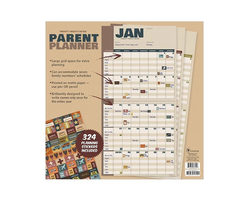 Tf Publishing Paper Goods 2027 Parent Planner Wall Calendar