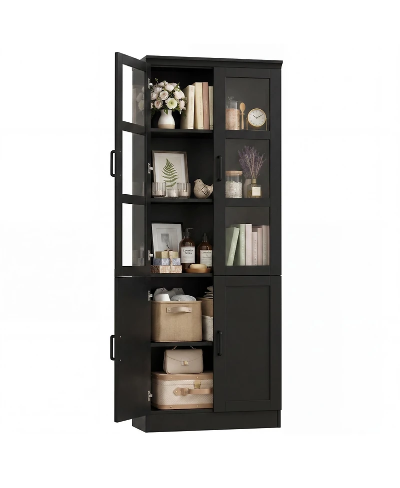 Aheaplus 80'' Tall Kitchen Pantry Cabinet, Display Bookcase with Glass Doors