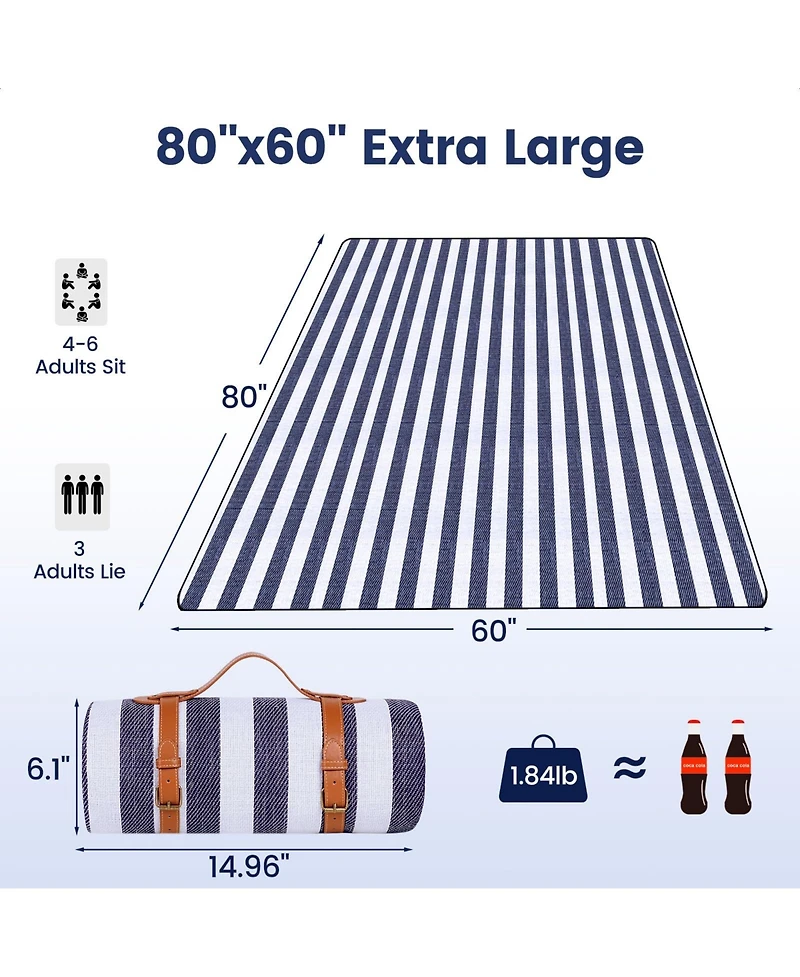 Aofar Picnic Blanket Waterproof Beach Mat Outdoor Camping Travel 80"x60"