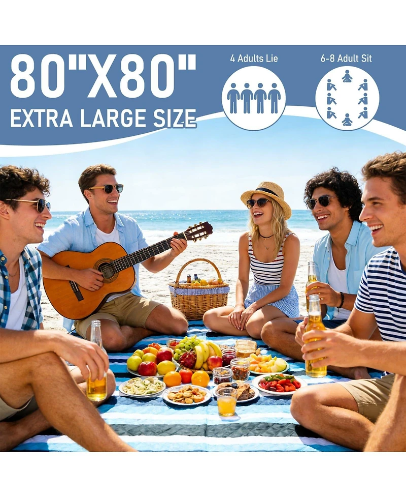 Aofar 80"x80" Beach Blanket Waterproof Sandproof Outdoor Picnic Mat