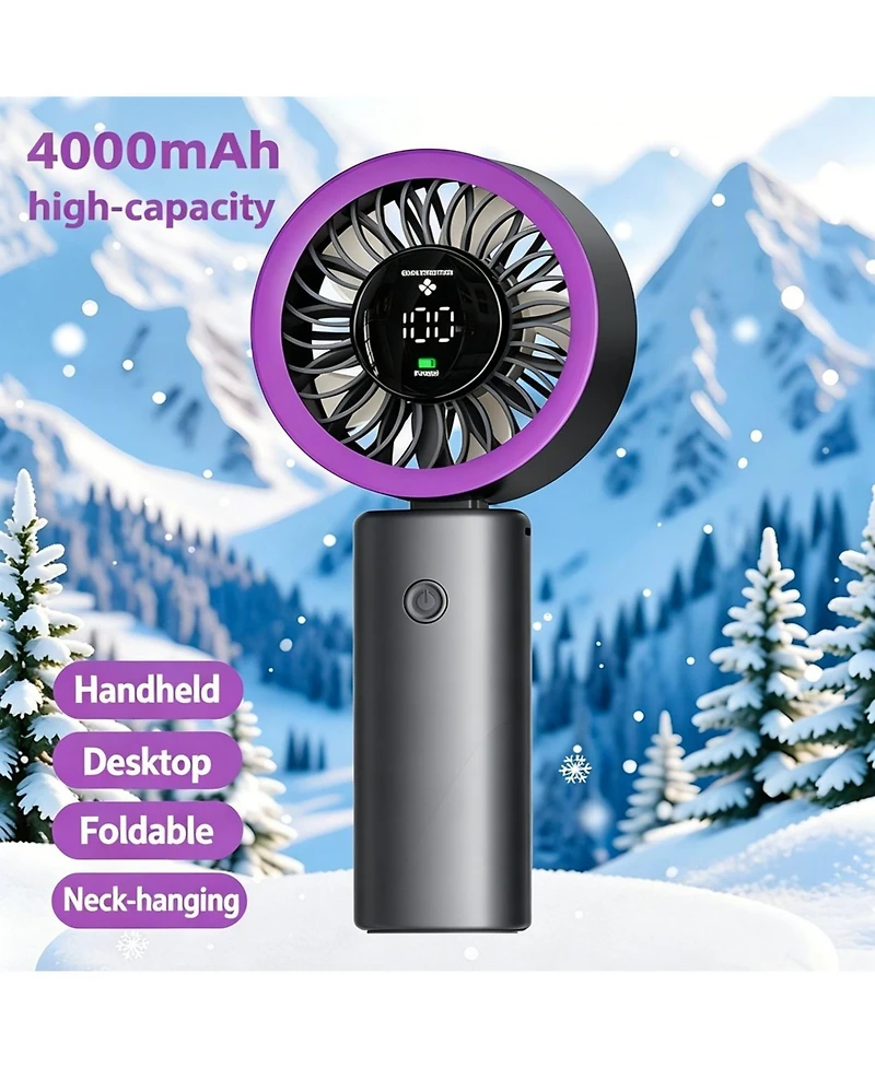 Cowin Handheld Portable Fan F30 4000mAh Rechargeable Battery Led Digital Display 100 Speed Wind Foldable Electric Personal Mini Travel