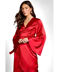 Coast Women's Satin Fringed V-Neck Wrap Dress