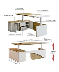 logicfox Executive Office Desk Adjustable Height with Drawers Outlet Storage Shelve