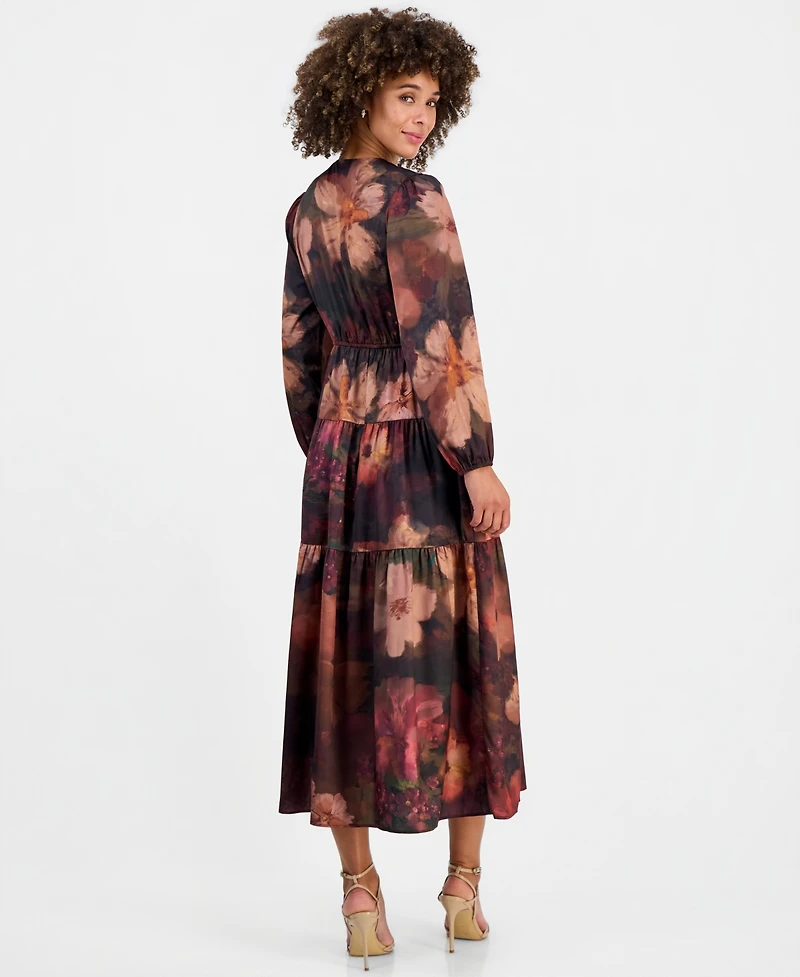 Robbie Bee Women's V-Neck Long-Sleeve Tiered Maxi Dress