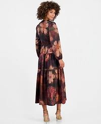 Robbie Bee Women's V-Neck Long-Sleeve Tiered Maxi Dress
