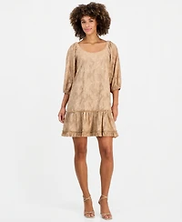 Robbie Bee Women's Floral-Burnout Scoop Neck Ruffle-Hem A-Line Dress