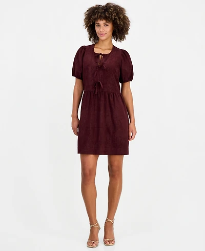 Robbie Bee Women's Bow-Front Puff-Sleeve Dress