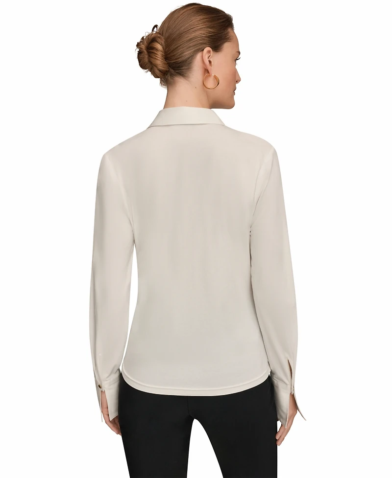 Donna Karan New York Women's Mixed Media Long-Sleeve Poplin Shirt
